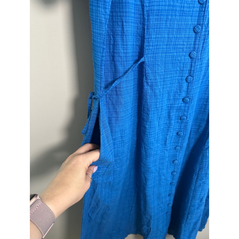 Oddbird Dilek Midi Dress Womens L Spring Blue Cotton Gauze Button Front Boho - Picture 7 of 10